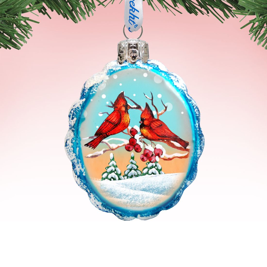 Winter Cardinals Mercury Glass Ornament by G. DeBrekht - Wildlife Holiday Decor - 771014