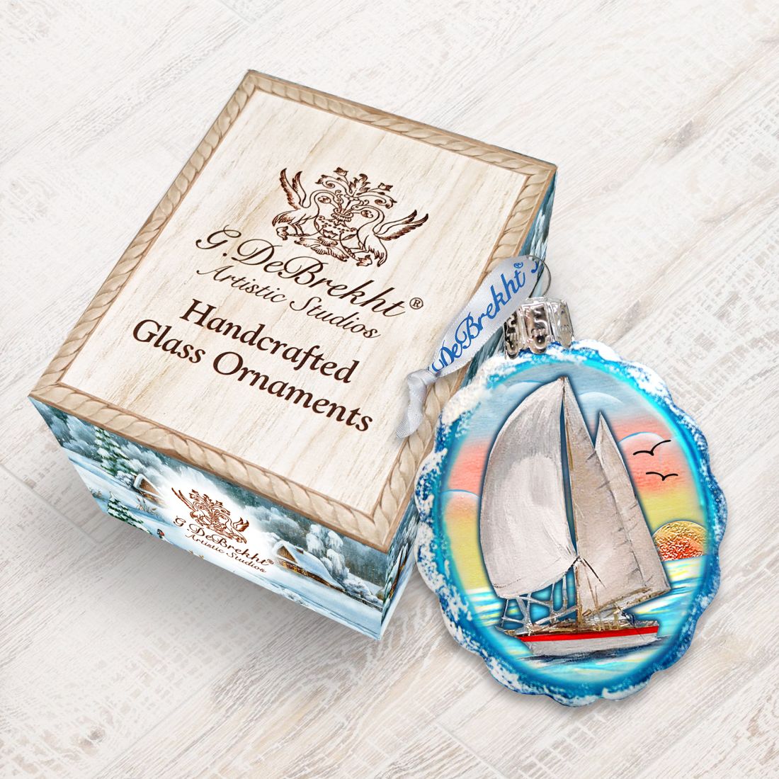Flower Sailboat Mercury Glass Ornament by G. DeBrekht - Wildlife Holiday Decor - 777371
