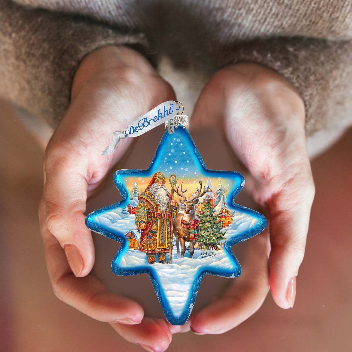 Adorno de cristal con forma de Papá Noel y reno de G. Debrekht - Decoración navideña de Papá Noel y muñeco de nieve - 755-050