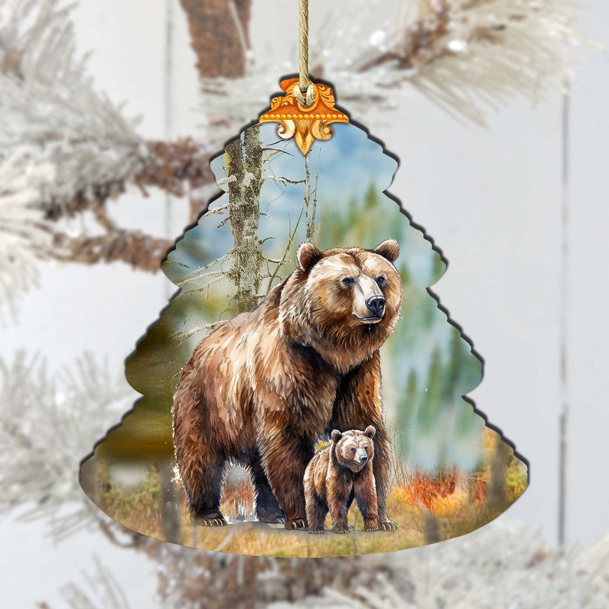 Adornos de madera para el árbol de Navidad de la familia Grizzly, de G.Debrekht - Decoración navideña con temática de vida silvestre - 870009