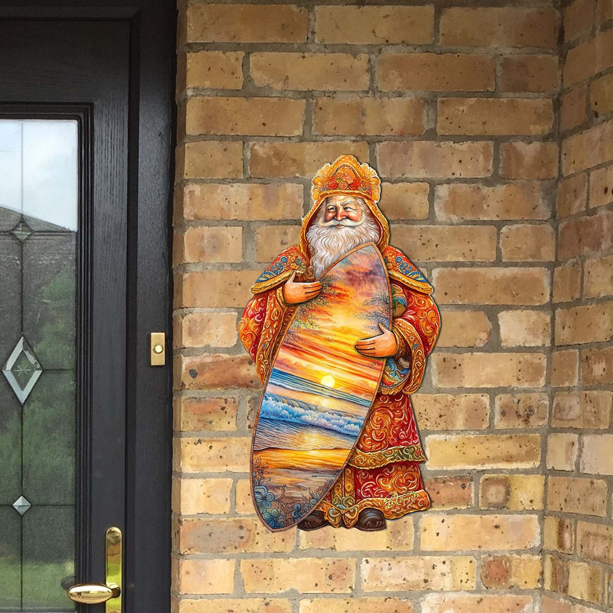 Decoración navideña para puerta con paseo en surf tropical de Papá Noel, de G. Debrekht - Decoración navideña de muñeco de nieve de Papá Noel - 8691413H