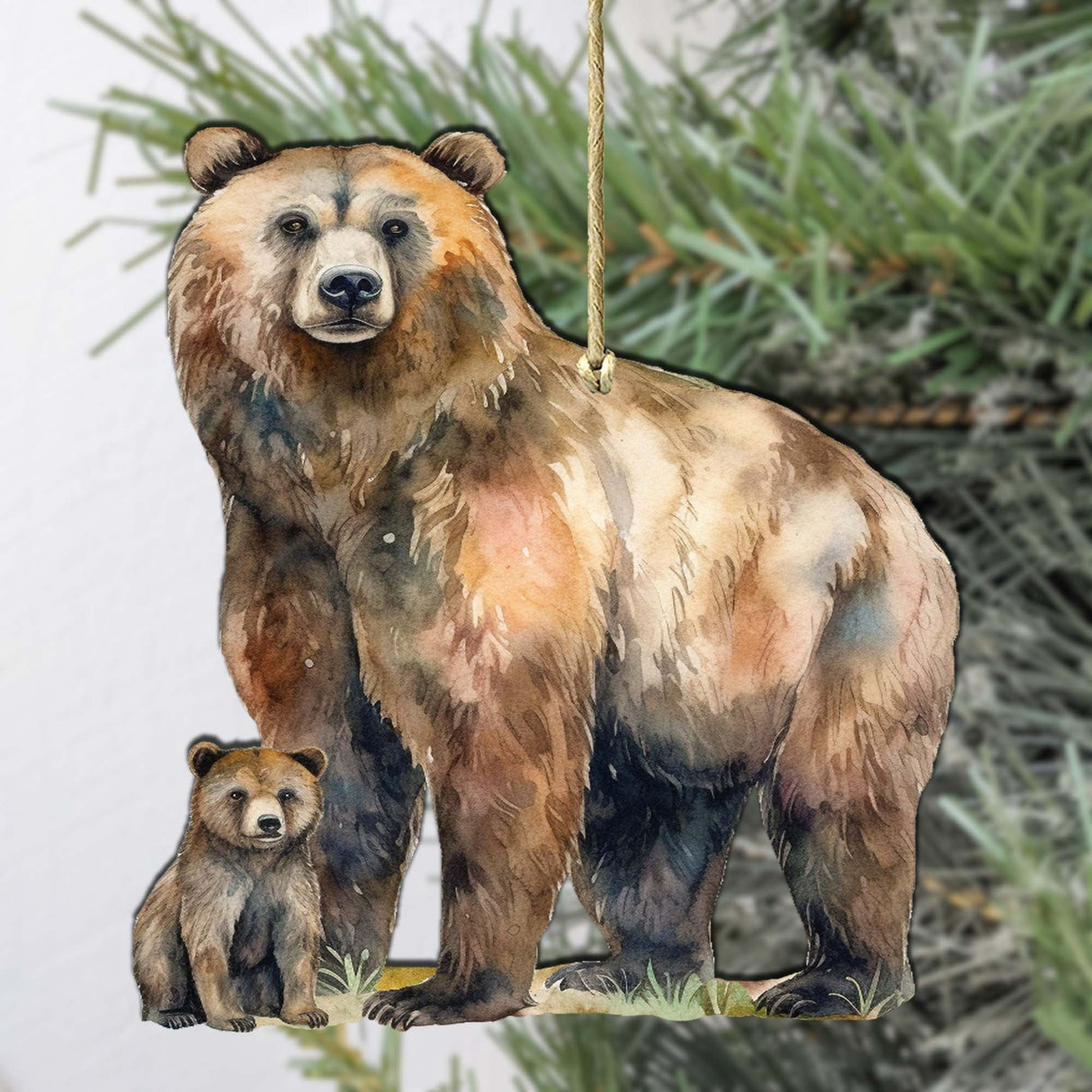 Grizzly Bear with Cub Wooden Ornaments by G.Debrekht - Wildlife Holiday Decor - 8710105-2