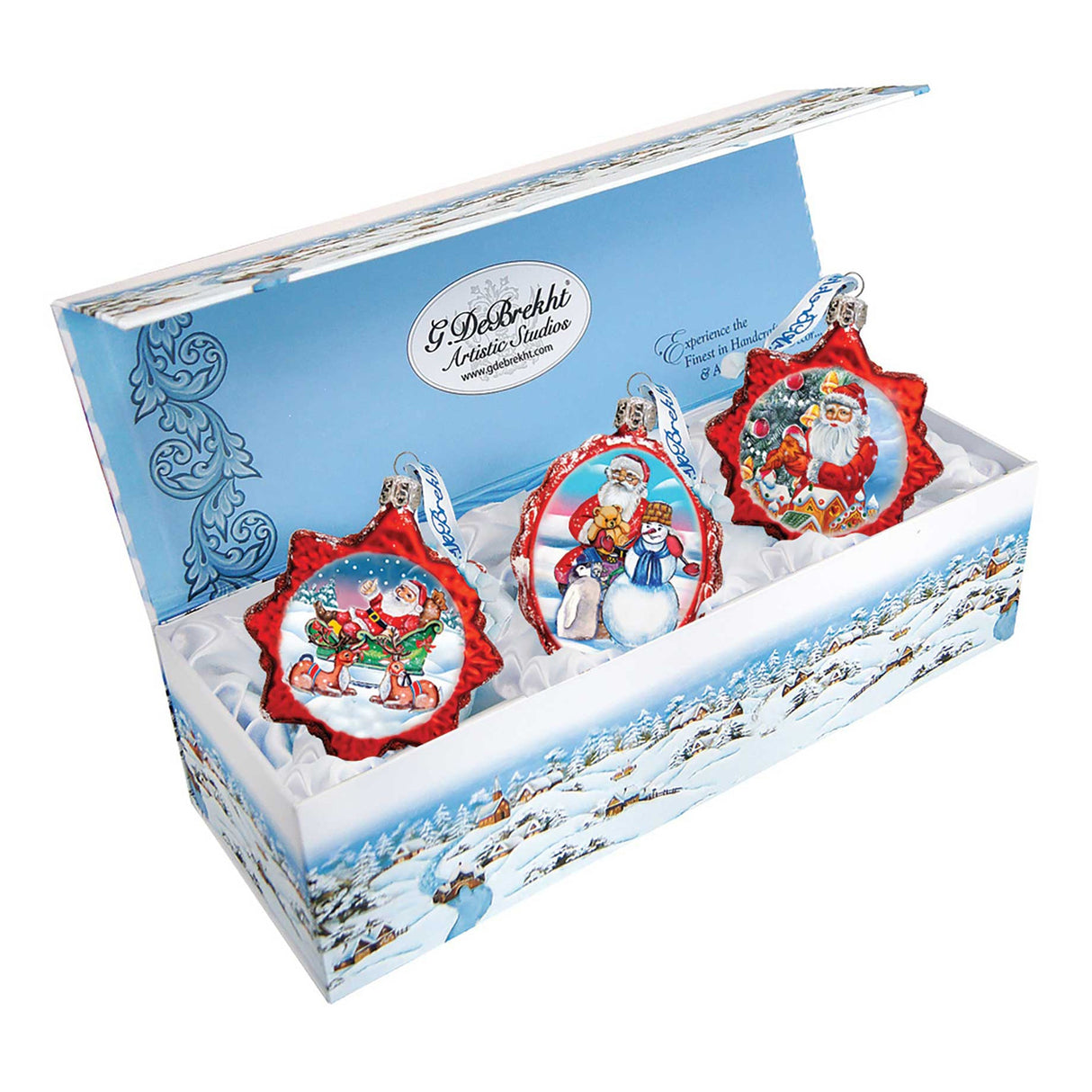 Adornos navideños de vidrio de mercurio, juego de 3, de G. DeBrekht - Decoración navideña de Papá Noel y muñeco de nieve - 770126S3