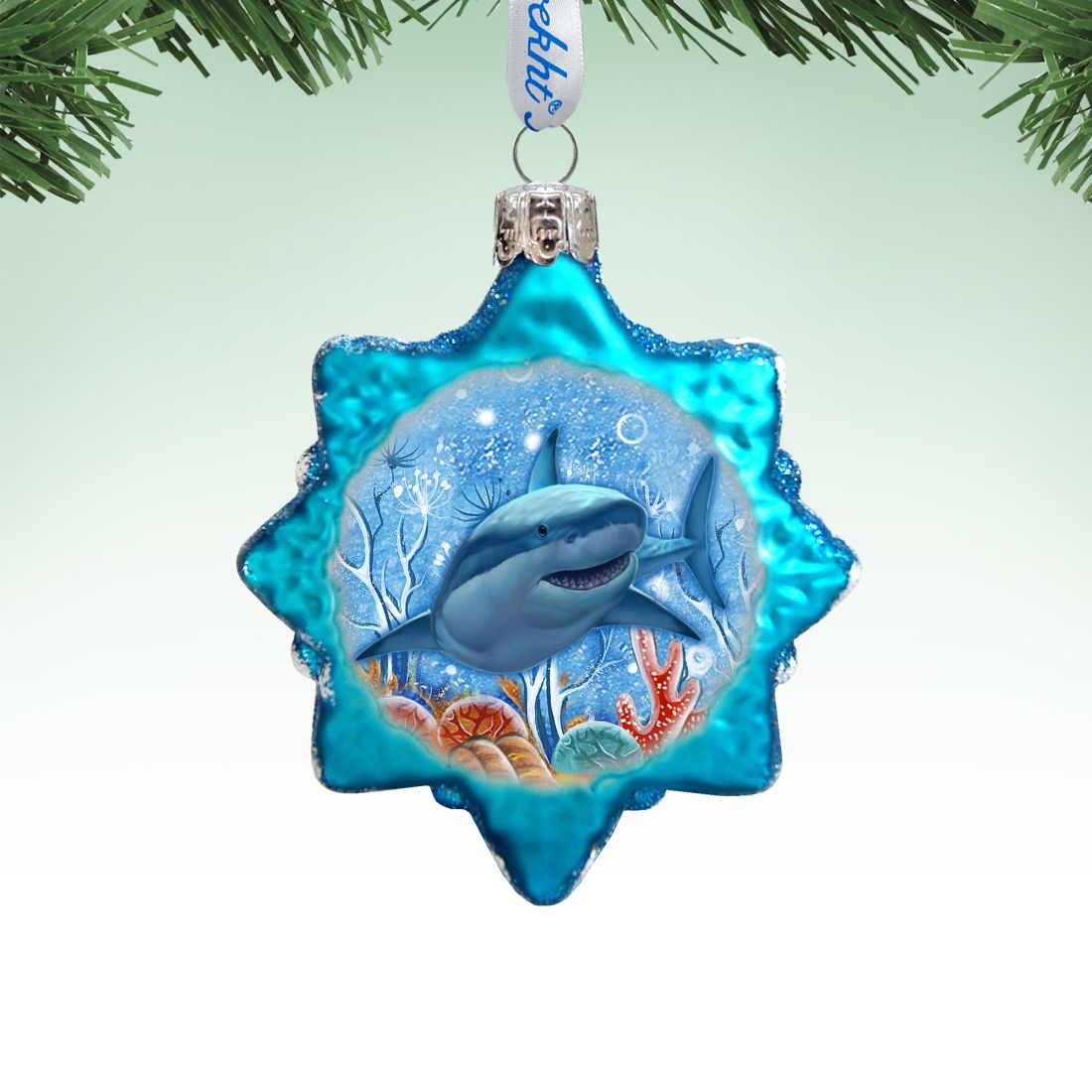 Shark Mercury Glass Ornament by G. DeBrekht - Coastal Holiday Decor - 777379