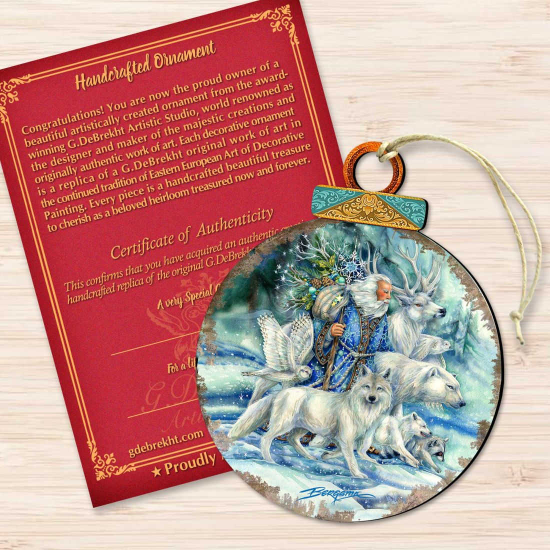 Cool Winds Father Winter Animals Wooden Ornaments by J. Bergsma - Wildlife Holiday Decor - 8591862-JB