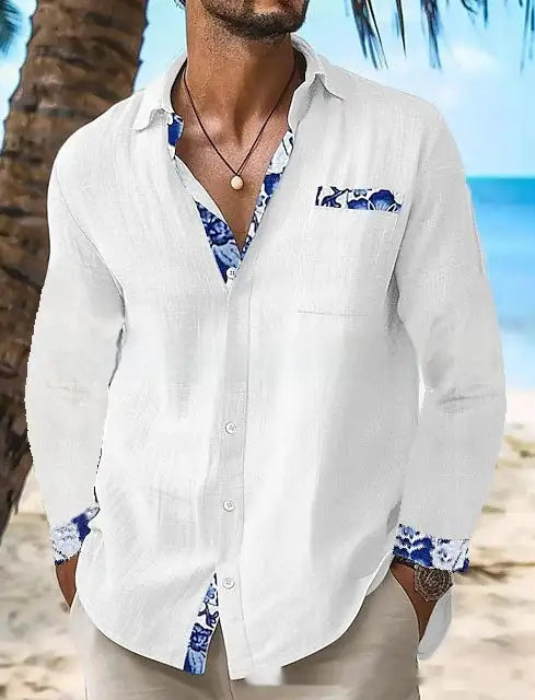 Men's Polo Collar Long-sleeved Casual Shirt - Lootquake