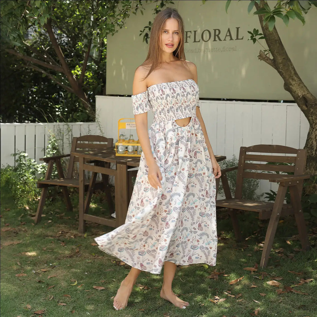 Women's Off Shoulder Strapless Floral Dress - Lootquake