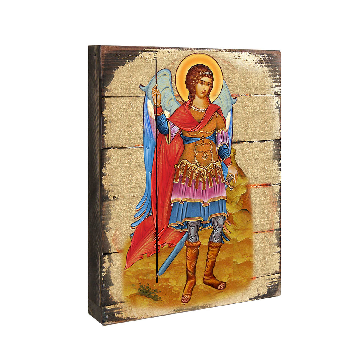 Icono religioso cristiano sagrado de madera bañado en oro de San Miguel Arcángel - Decoración inspiradora - 85022
