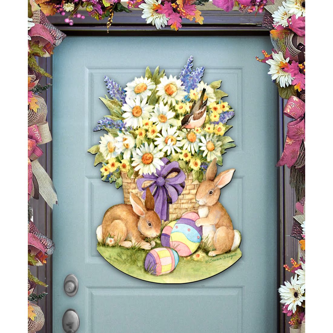 Decoración de puerta de Pascua con conejito de primavera de Susan Winget - Decoración de primavera de Pascua - 8471301H-SW