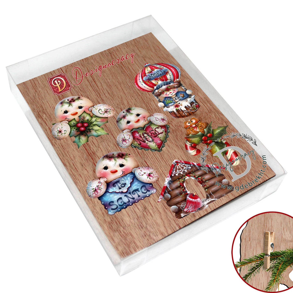 Adornos decorativos de madera con clip Giggles and Gifts, juego de 6, de Jamie Mills-Price - Decoración navideña - 8090048C-MP-S6