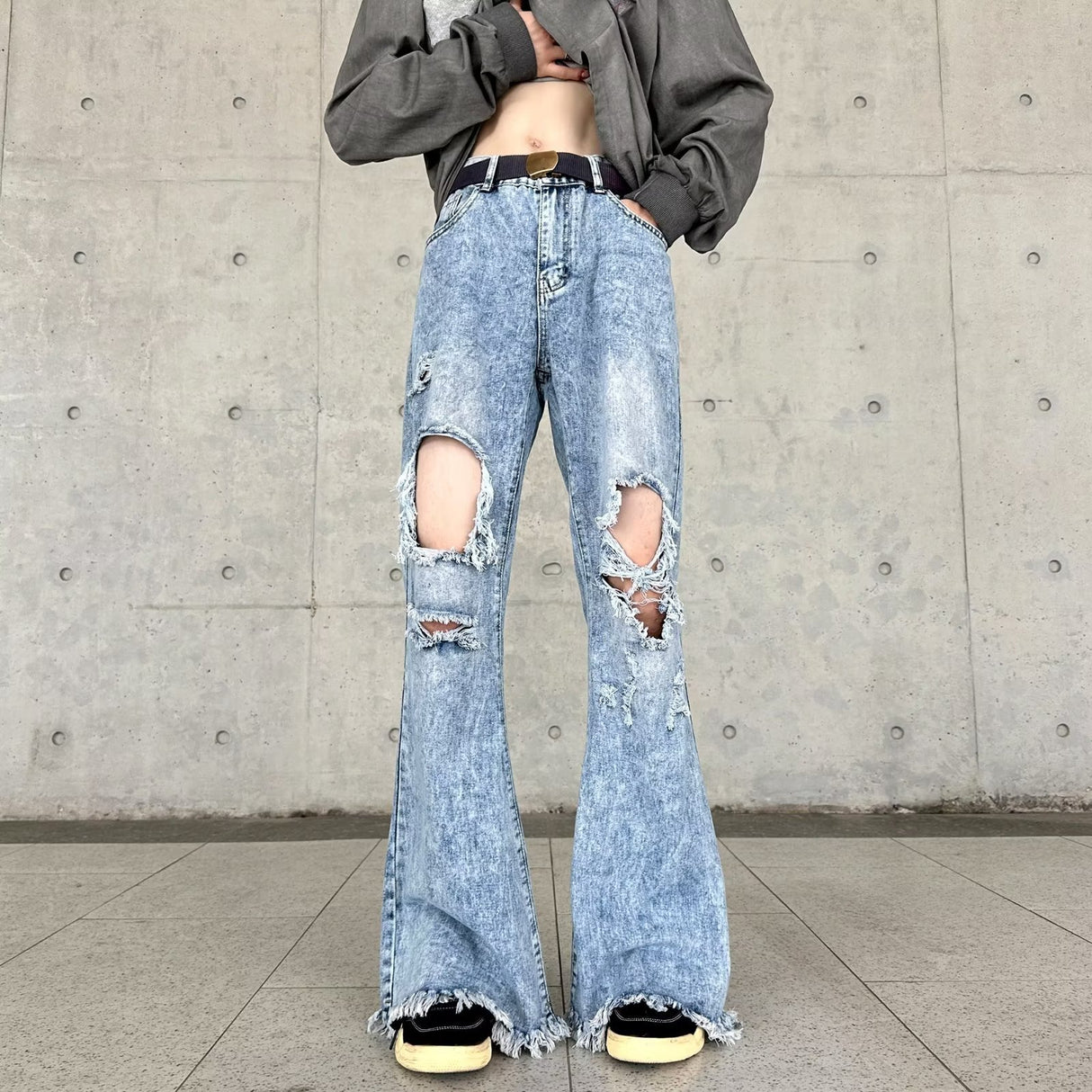 Retro Make Old Ripped Slim-fit Blue Jeans - Lootquake