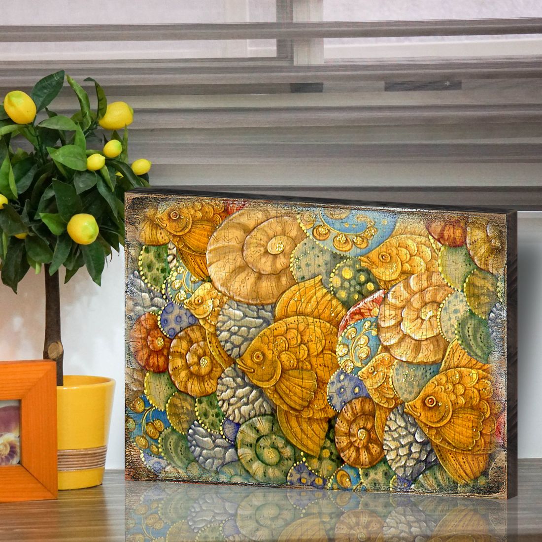 Arte mural costero de madera con diseño de pez Sonnenberg de G. DeBrekht - Decoración costera con temática marina - 95018B