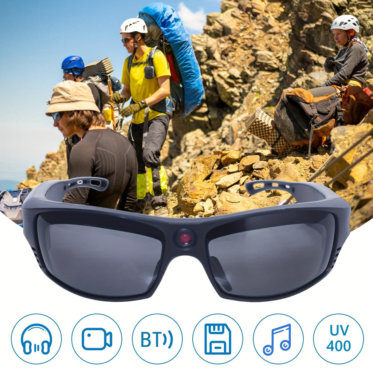 Smart Video Glasses 1080P HD Camera Glasses with Wireless Headset, Open Ear Speaker, AI Real-Time Translation Support 110+ Languages 102° Wide-angle, Sports Outdoor Glasses for Biking, Skiing, Motorcycling, Fishing