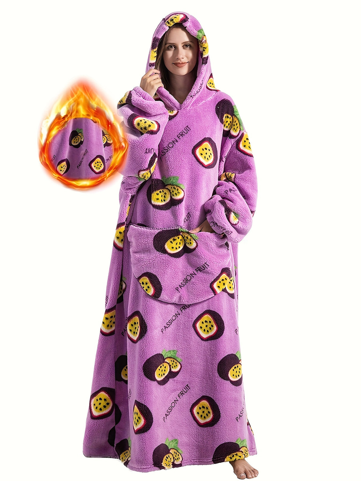 Plus Size Pumpkin Print Flannel Blanket Hoodie - Soft, Cozy, Plush, Hooded, Winter Outwear for Women with Halloween Theme