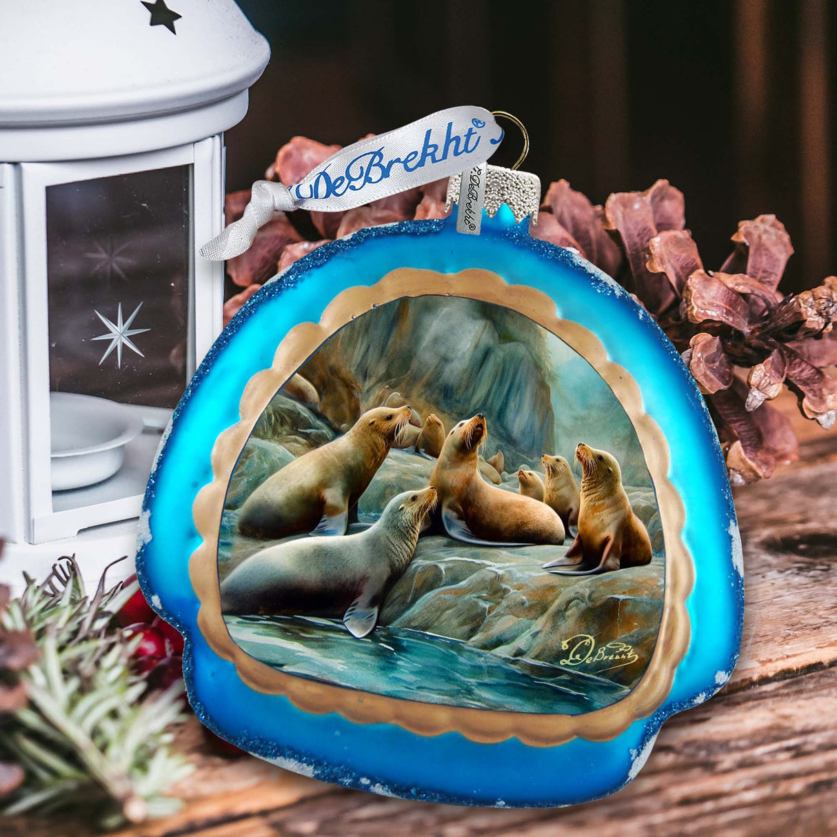 Coastal Sea Lions Rainbow Glass Ornament by G. Debrekht - Wildlife Holiday Décor - 756-023