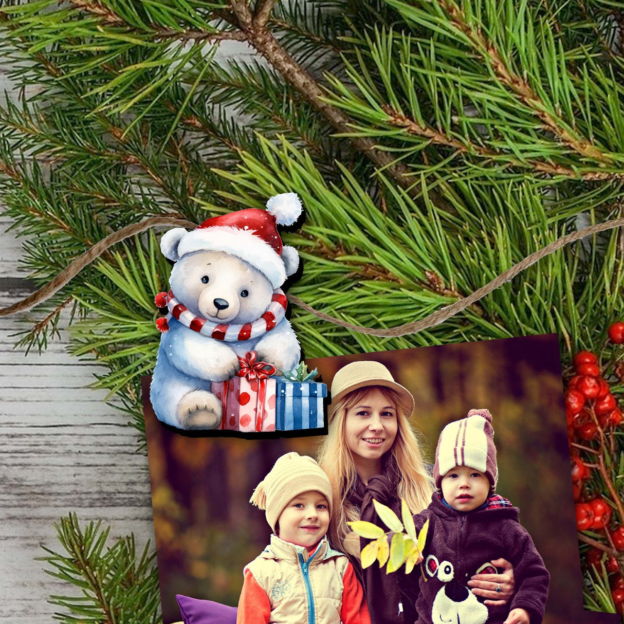 Christmas Teddy Bear Decorative Wooden Clip-on Ornaments of 6 by G. Debrekht - Christmas Decor - 8090011C-S6