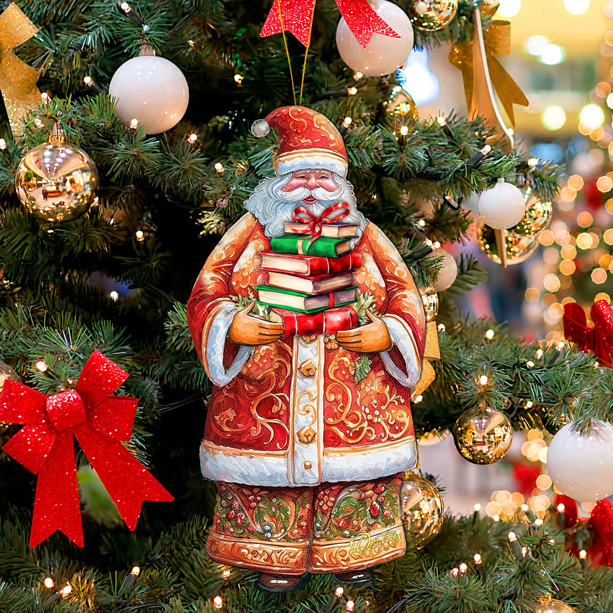 Adornos de madera de la colección de libros de Papá Noel de G. Debrekht - Decoración navideña de muñeco de nieve de Papá Noel - 8691405