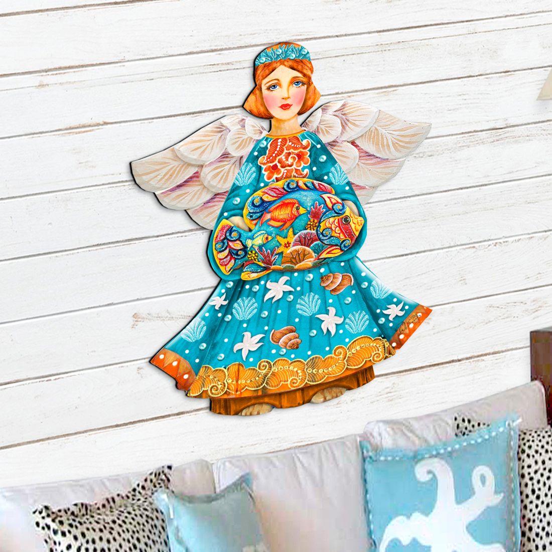 Decoración para puerta con el ángel guardián del mar de G. DeBrekht - Decoración costera navideña - 8152724H