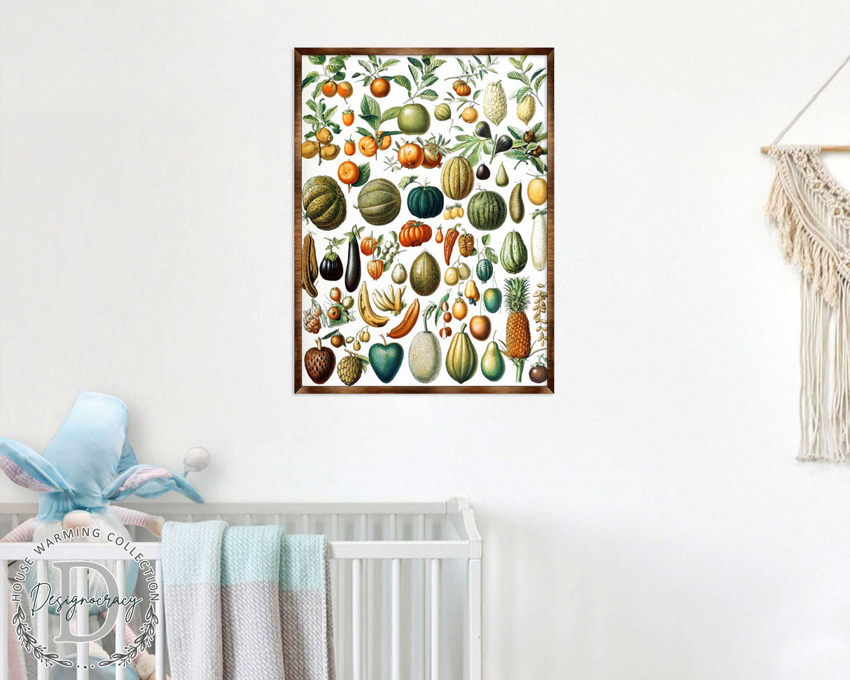 Póster Montessori de madera con frutas - Póster educativo para niños - Decoración para el aula - Estética - 310224
