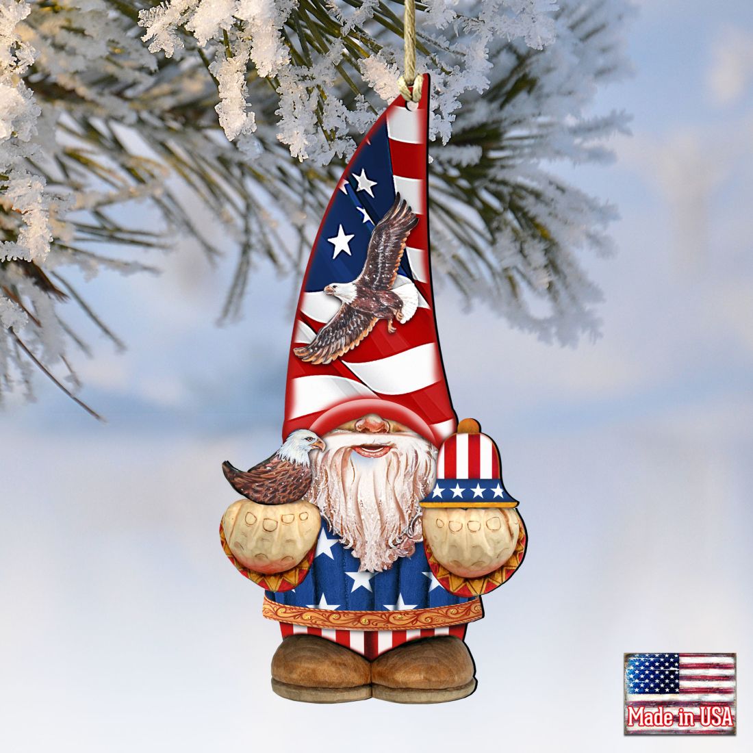 Adornos de madera de gnomos enanos americanos de G. DeBrekht - Decoración navideña americana - 8611015