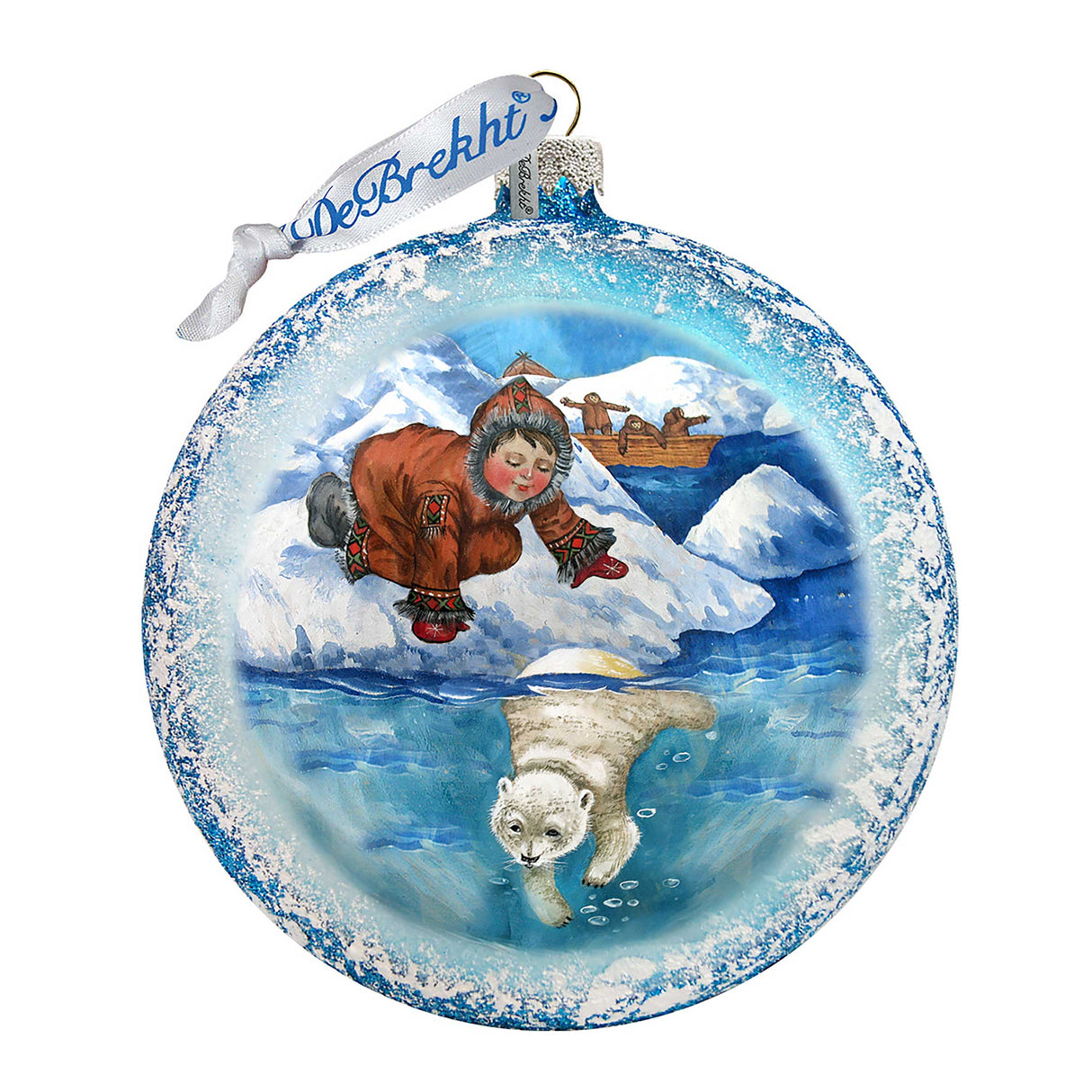 Adorno de cristal de oso polar de Alaska Boy de G. DeBrekht - Decoración navideña de vida silvestre - 744-035