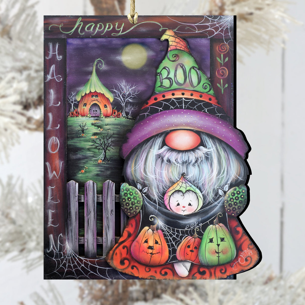 Boo Halloween Gnome Wooden Ornaments by Jamie Mills-Price Halloween Decor - 8611077-MP