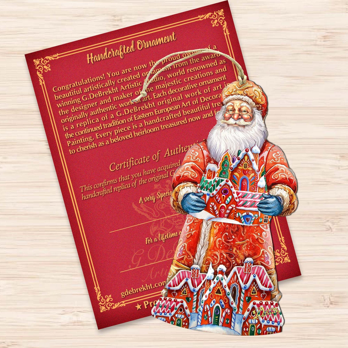 Adornos de madera de Papá Noel y la casa de jengibre de G. Debrekht - Decoración navideña de Papá Noel y muñeco de nieve - 8691404