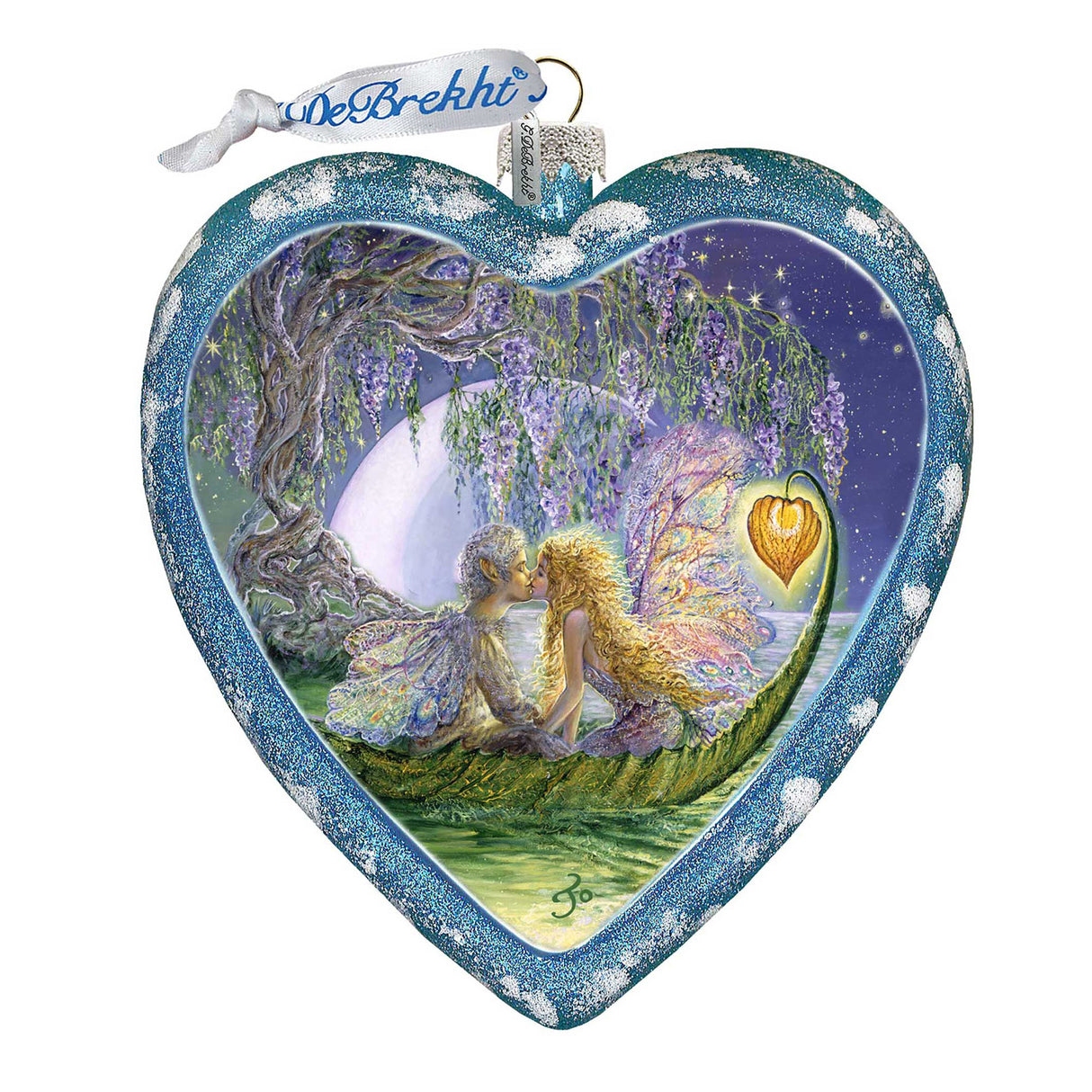 Wisteria Moon Heart Glass Ornament Limited Edition by Josephine Wall - Coastal Holiday Décor - 738-411-JW