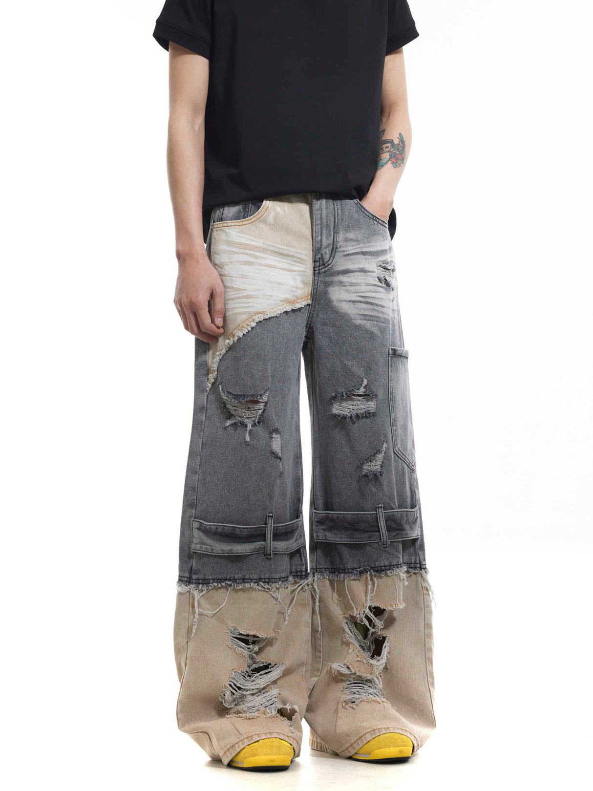 Niche Heavy Industry Washed Damaged Stitching Skinny Jeans - Lootquake