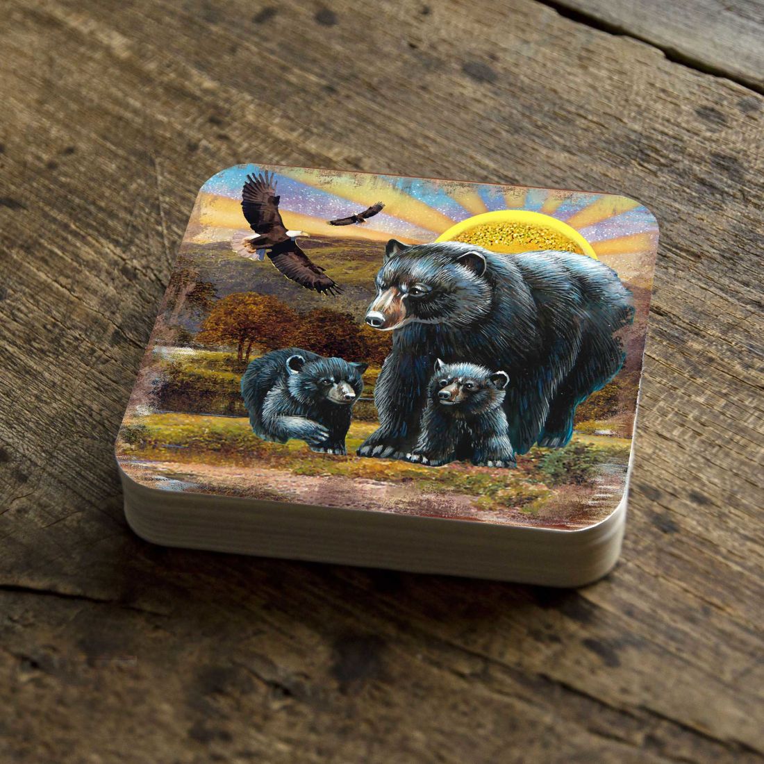 Bears Wooden Cork Coasters Gift Set of 4 by Nature Wonders - Nature Wildlife Decor - 95214C-S4