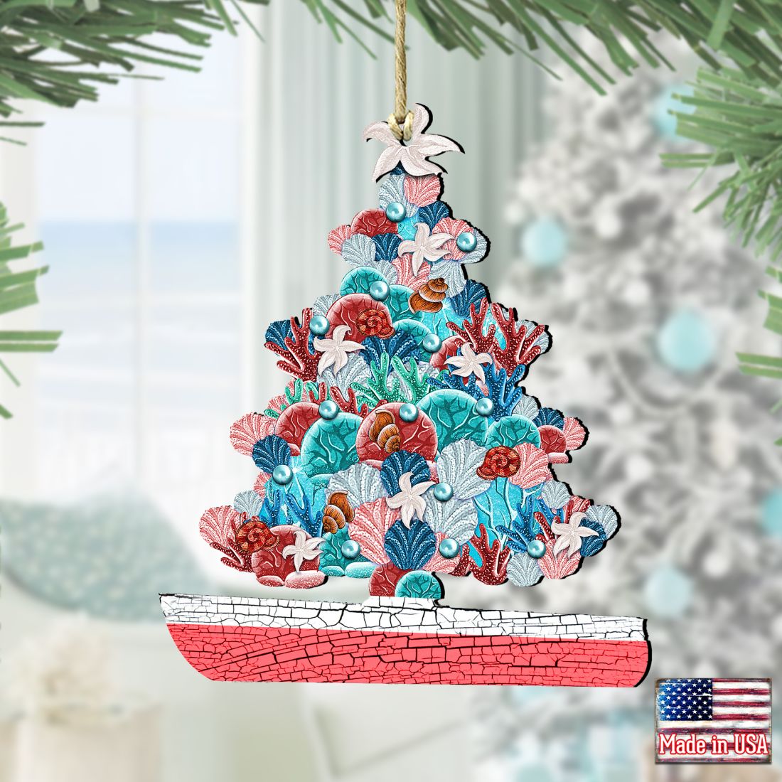 Coastal Boat Tree Wooden Ornaments by G. DeBrekht - Coastal Holiday Decor - 8193149-2