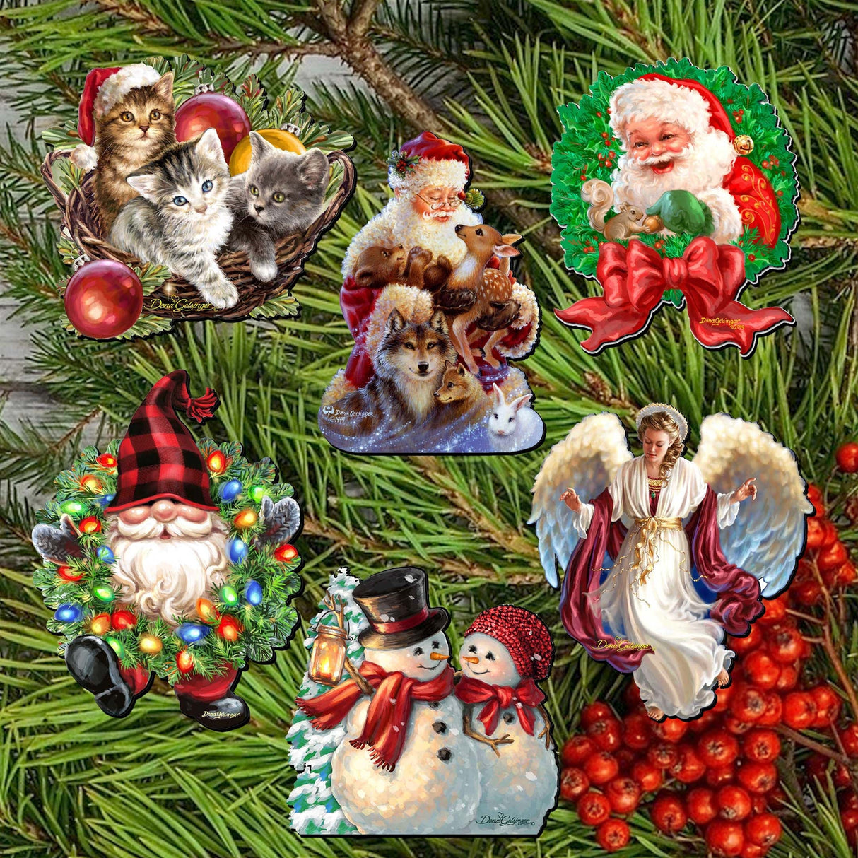 Santa and Friends Decorative Wooden Clip-on Ornaments Set of 6 by D. Gelsinger - Christmas Decor - 8090134C-S6