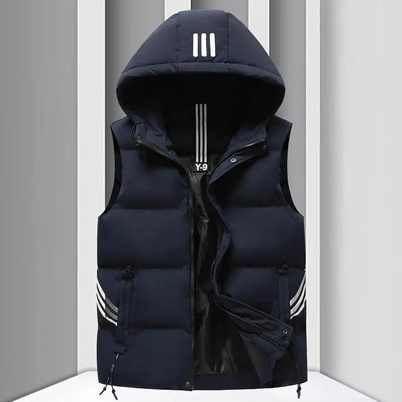 Men's Coat Hooded Thickened Warm Waistcoat Cotton Vest - Lootquake