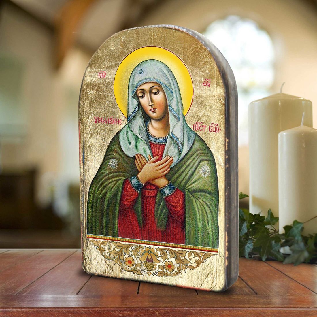 Icono sagrado ortodoxo religioso de madera bañado en oro de la Madre de Dios Ternura - Decoración inspiradora - 86012