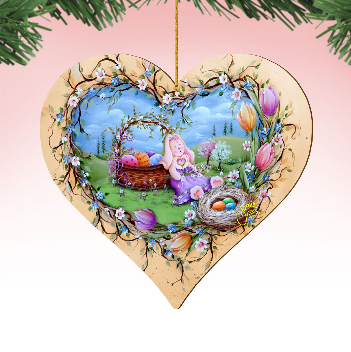 Easter Bunny Nap Wooden Ornaments by Jamie Mills-Price - Easter Spring Decor - 8457706-MP