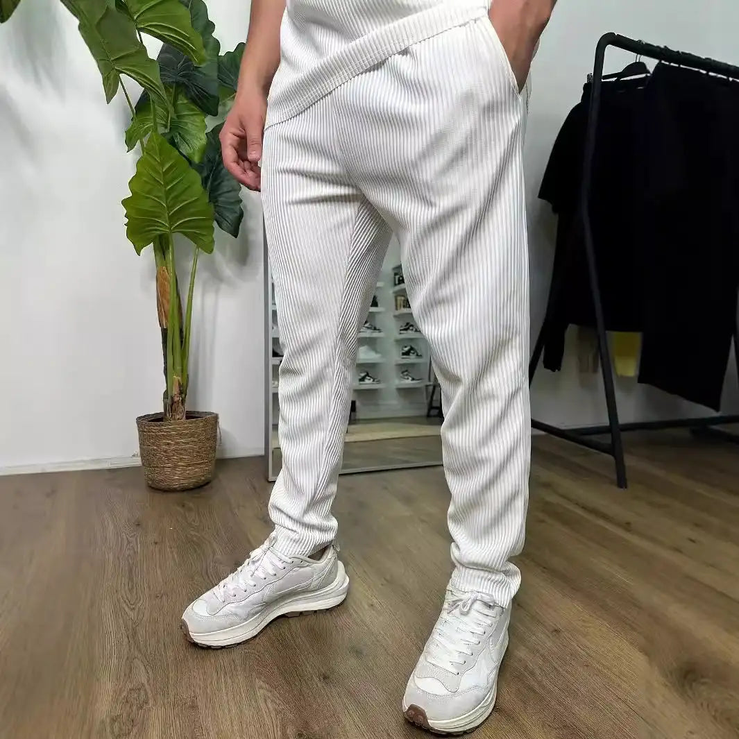 European And American Slim Fit Round Neck Pullover Short Sleeve Trousers Two-piece Set - Lootquake