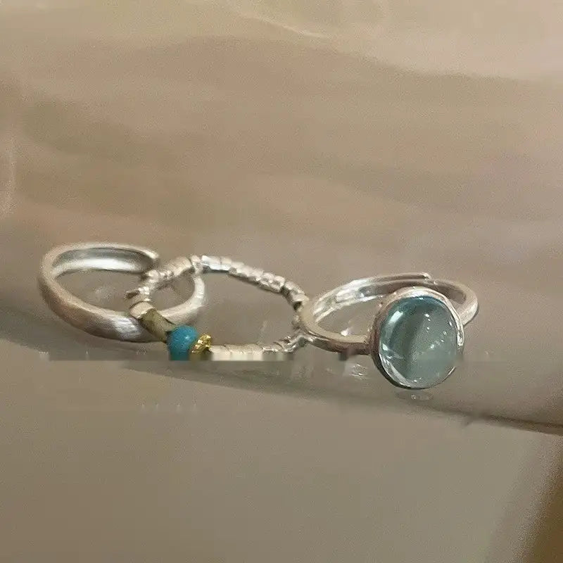 Small Pieces Of Silver Natural Stone Open Ring For Women - Lootquake