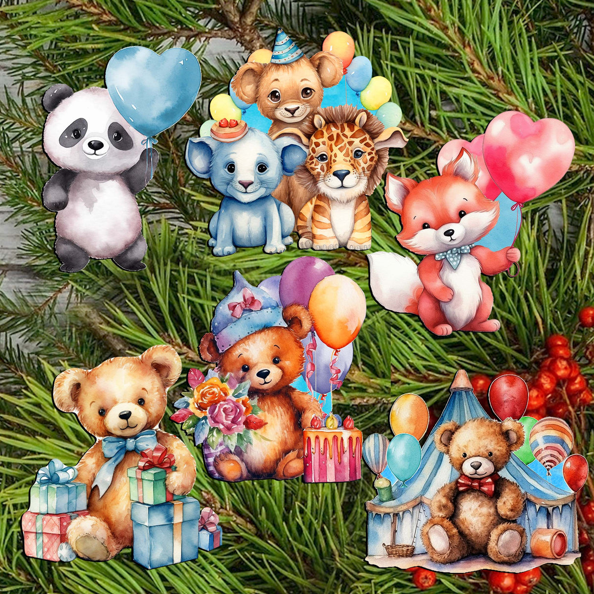 Happy Birthday Decorative Wooden Clip-on Ornaments Set of 6 by G. Debrekht - Christmas Decor - 8090035C-S6