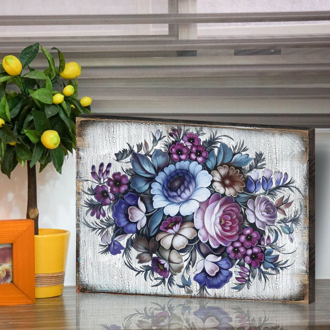 Floral Composition Rustic Wooden Wall Art by G. DeBrekht - Floral Ornamental Decor - 85101B