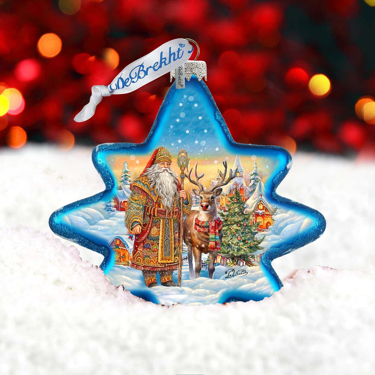 Adorno de cristal con forma de Papá Noel y reno de G. Debrekht - Decoración navideña de Papá Noel y muñeco de nieve - 755-050