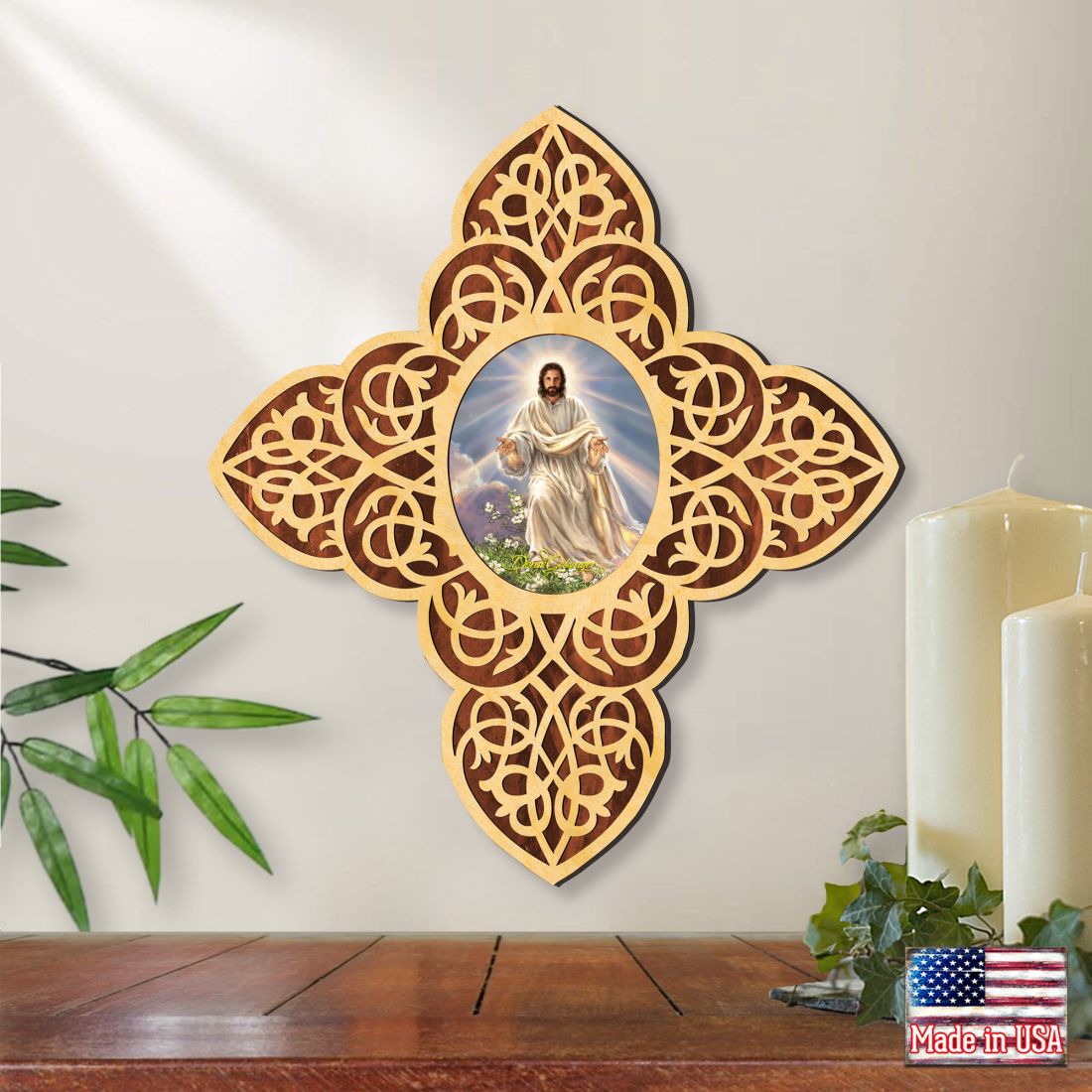 Jesus Light Filigree Wooden Cross by D. Gelsinger - Inspirational Icon Decor - 88481-DG