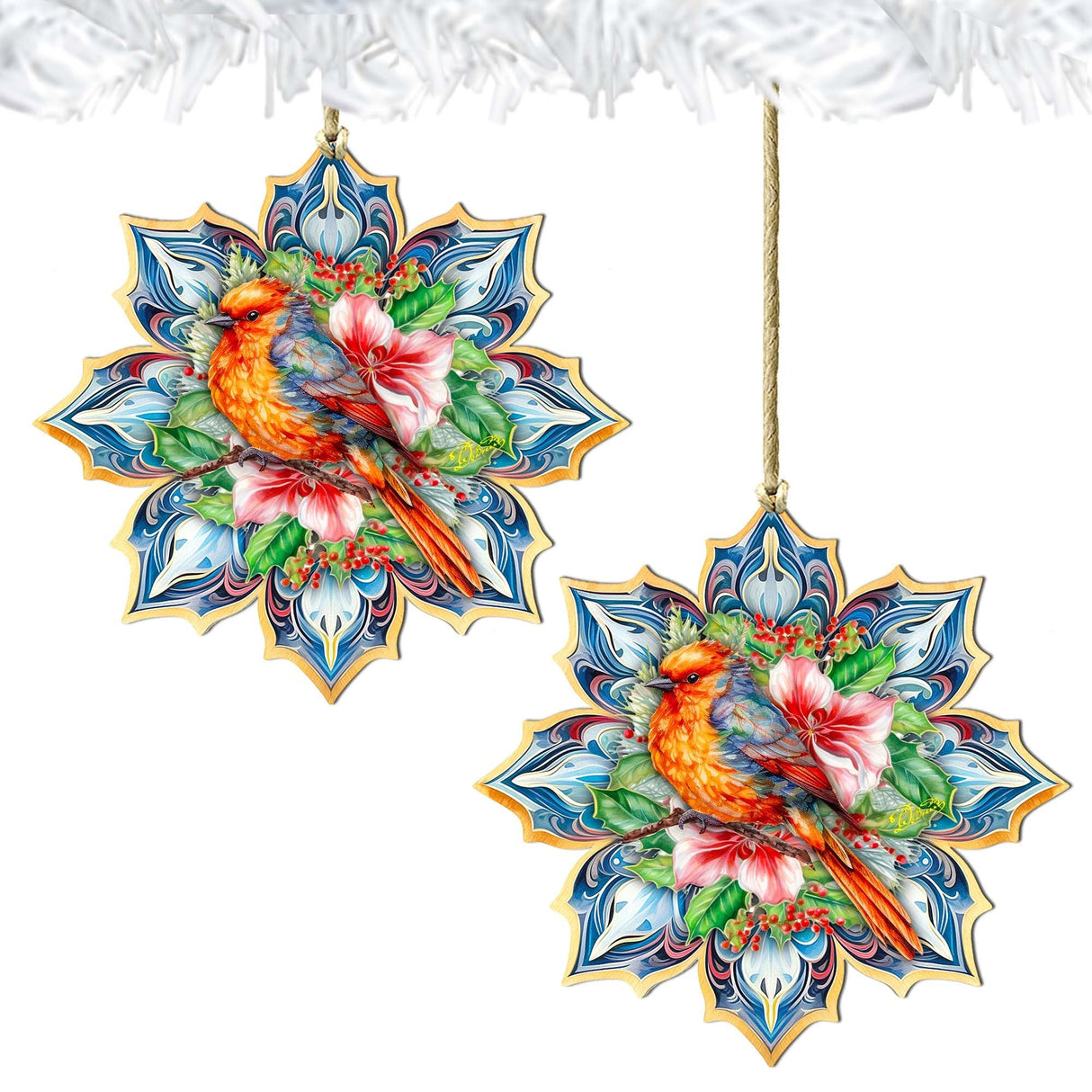 Forest Bird Snowflake Wooden Ornaments by G. Debrekht - Nature Wildlife Decor - 8688412