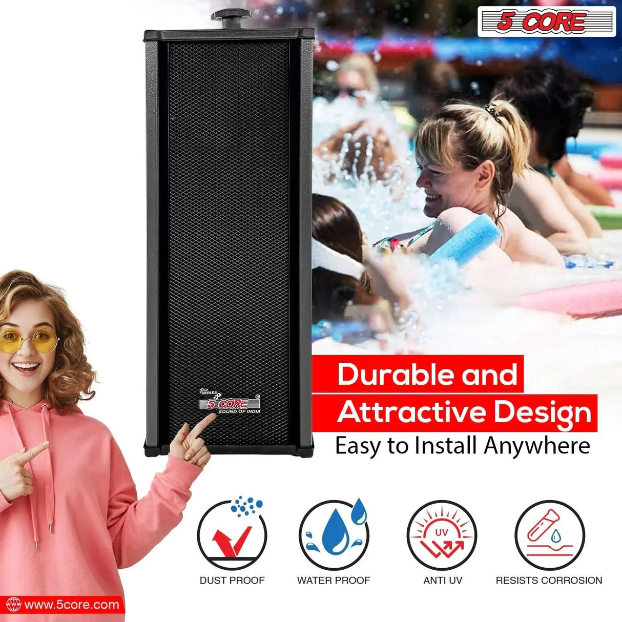 5Core 100W Indoor/Outdoor Stereo Speakers