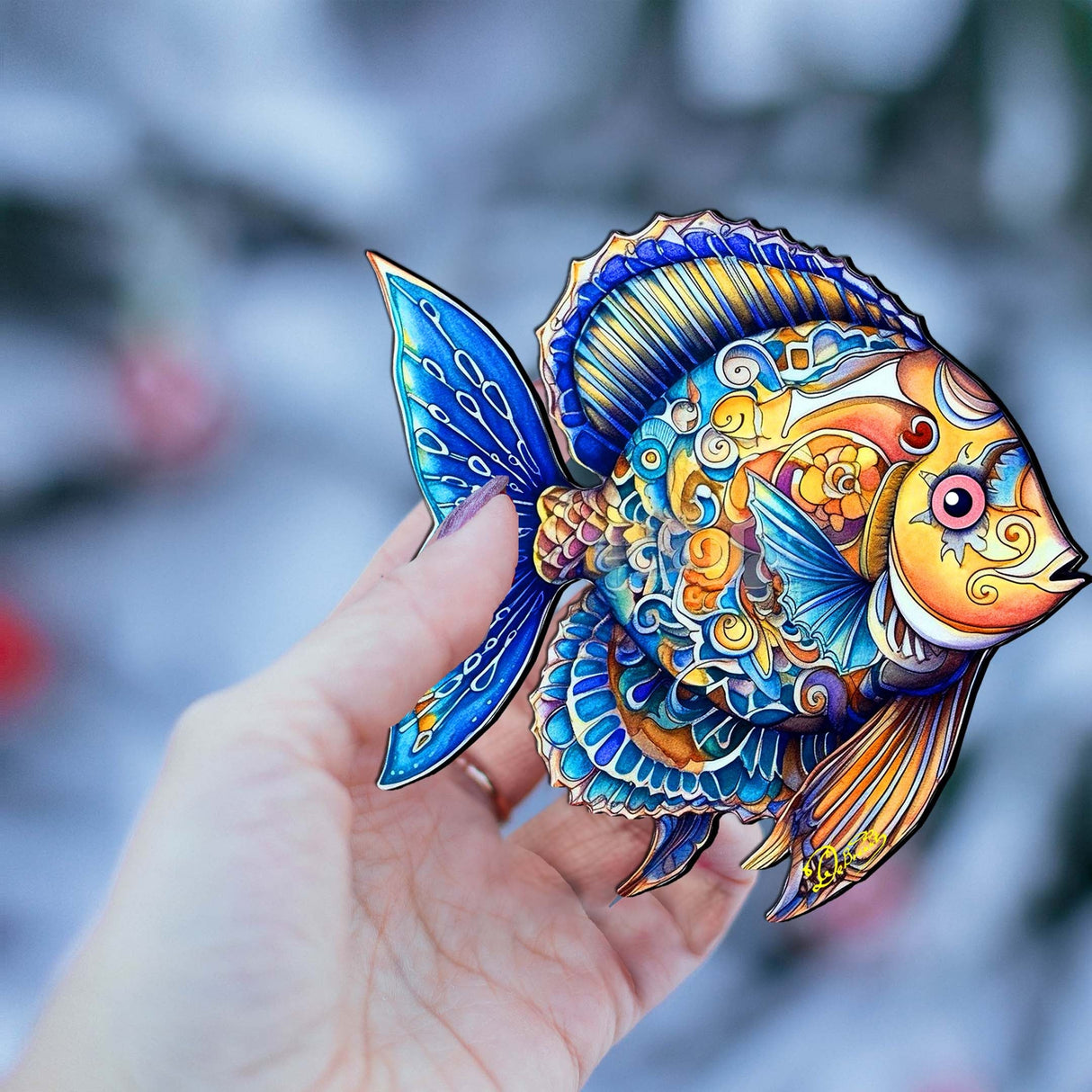 Coastal Christmas Decor - Azure Angel Fish Wooden Ornaments by G.Debrekht Coastal Holiday Decor - 8688303