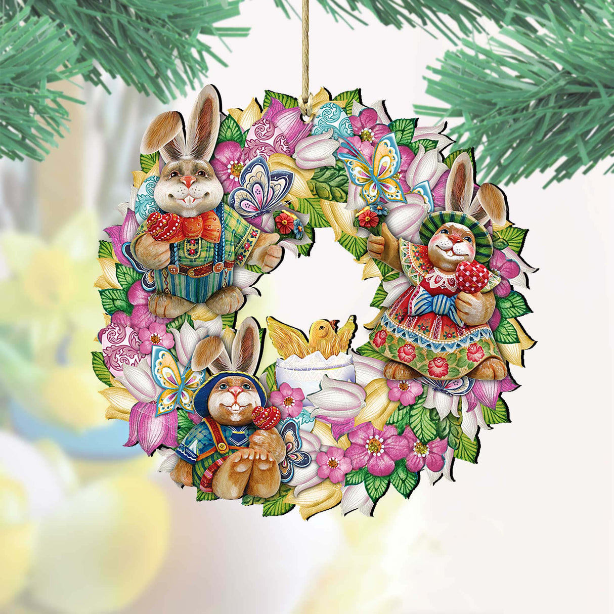 Easter Family Wreath Wooden Ornaments by G. DeBrekht - Easter Spring Decor - 8185301-3