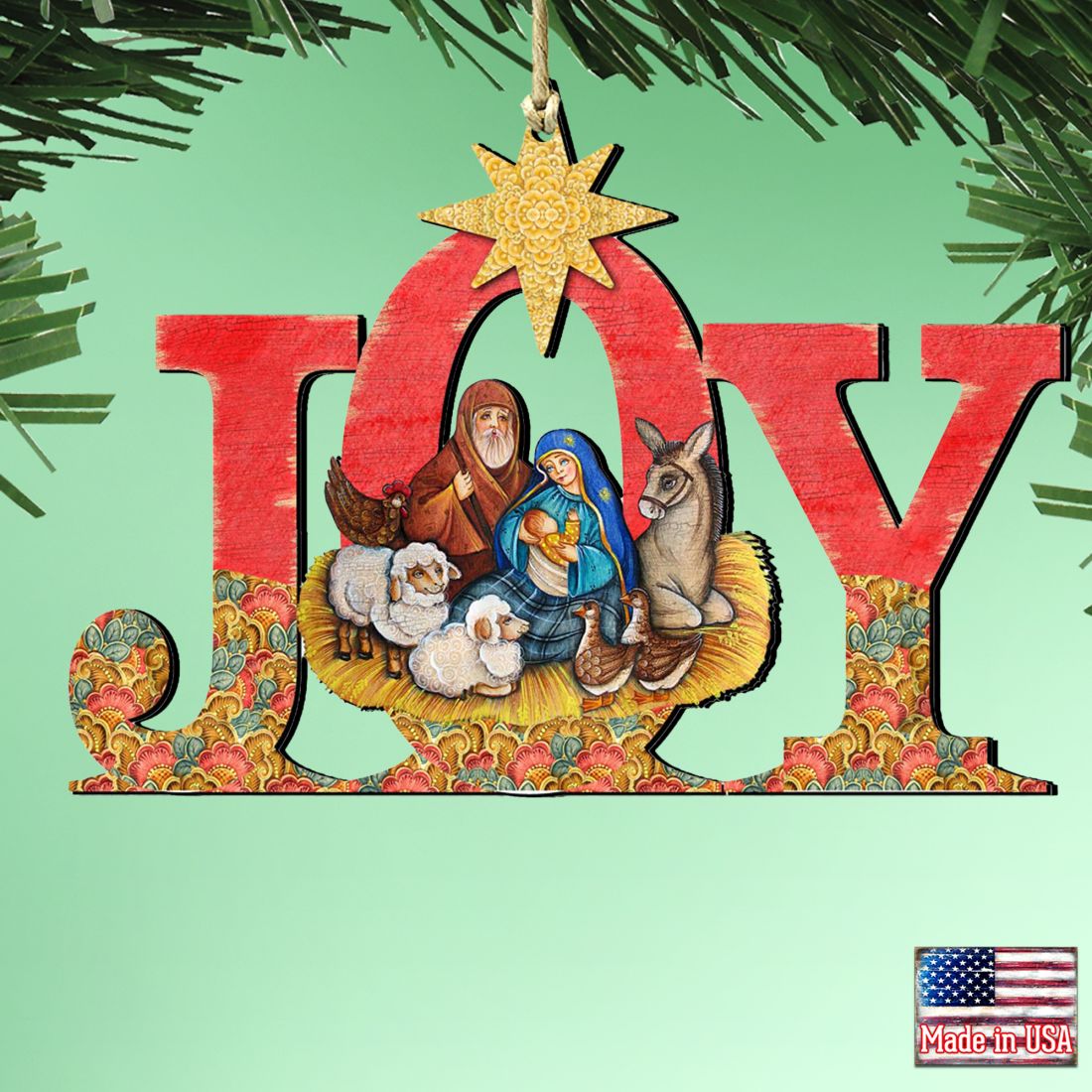 Joy Nativity Wooden Ornaments by G. DeBrekht - Nativity Holiday Decor - 8121454