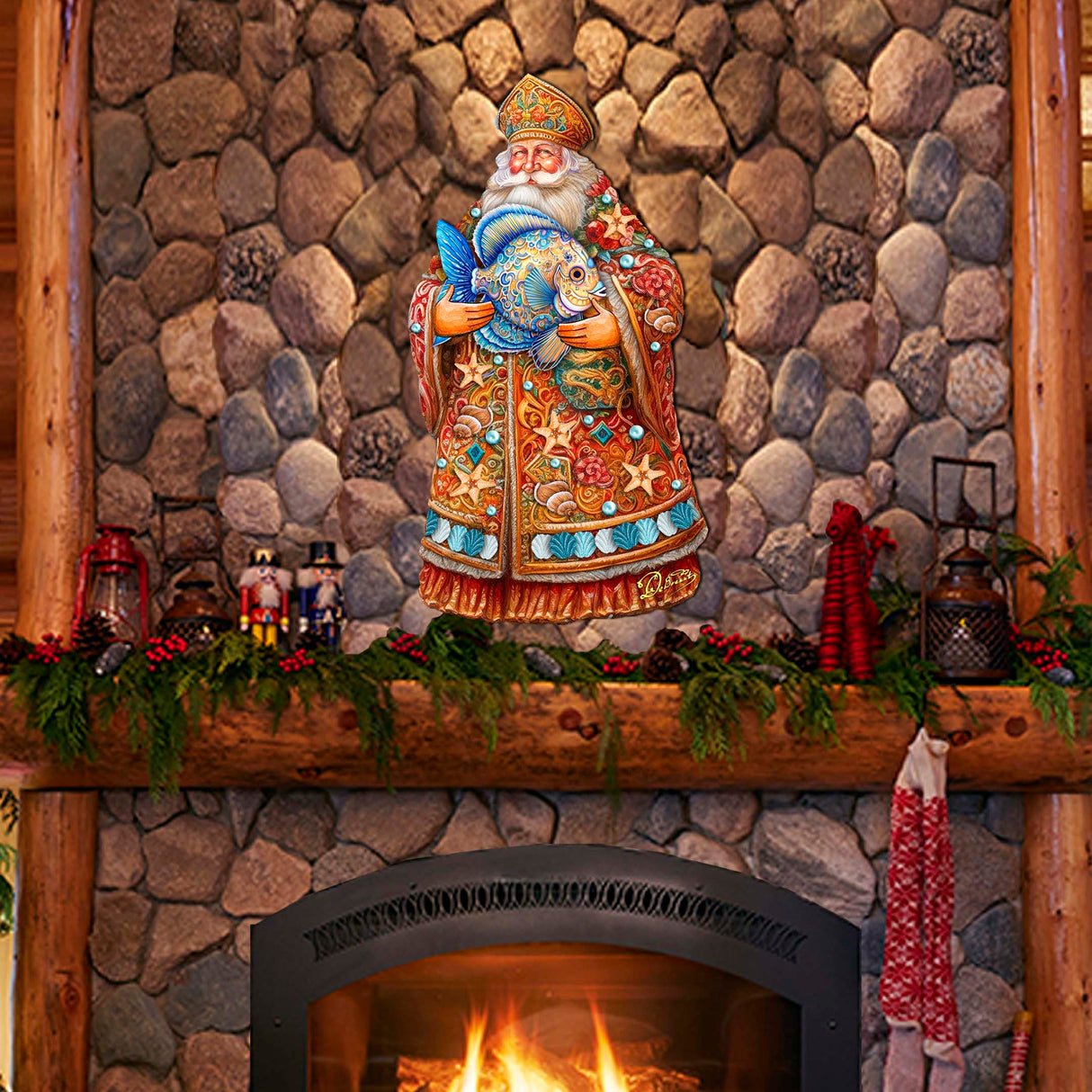 Decoración navideña para puerta con Papá Noel y pez de G. Debrekht - Decoración navideña con Papá Noel y muñeco de nieve - 8691411H