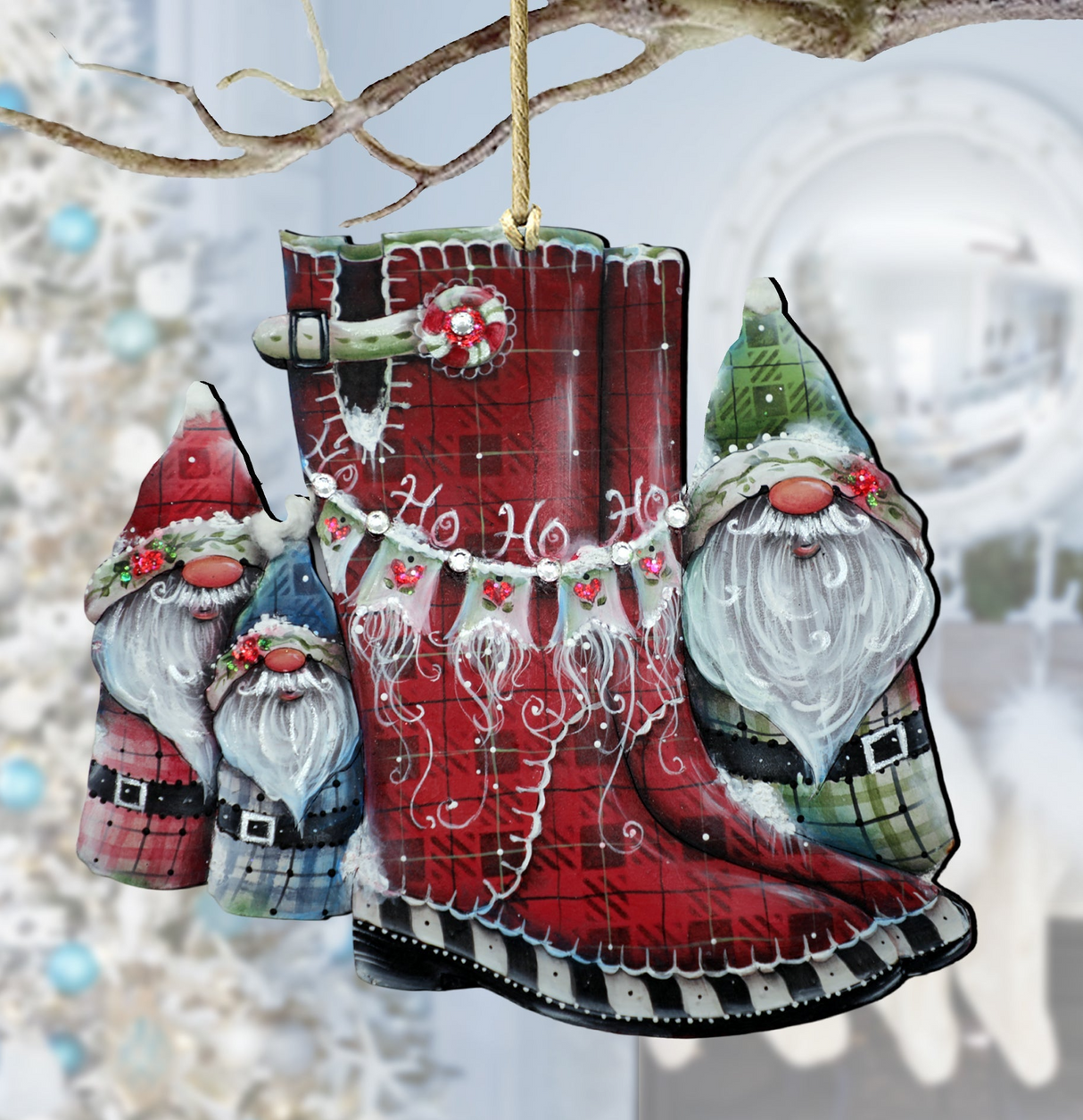 Hello Christmas Boots Wooden Ornaments by Jamie Mills-Price Christmas Decor - 8611062-1-MP
