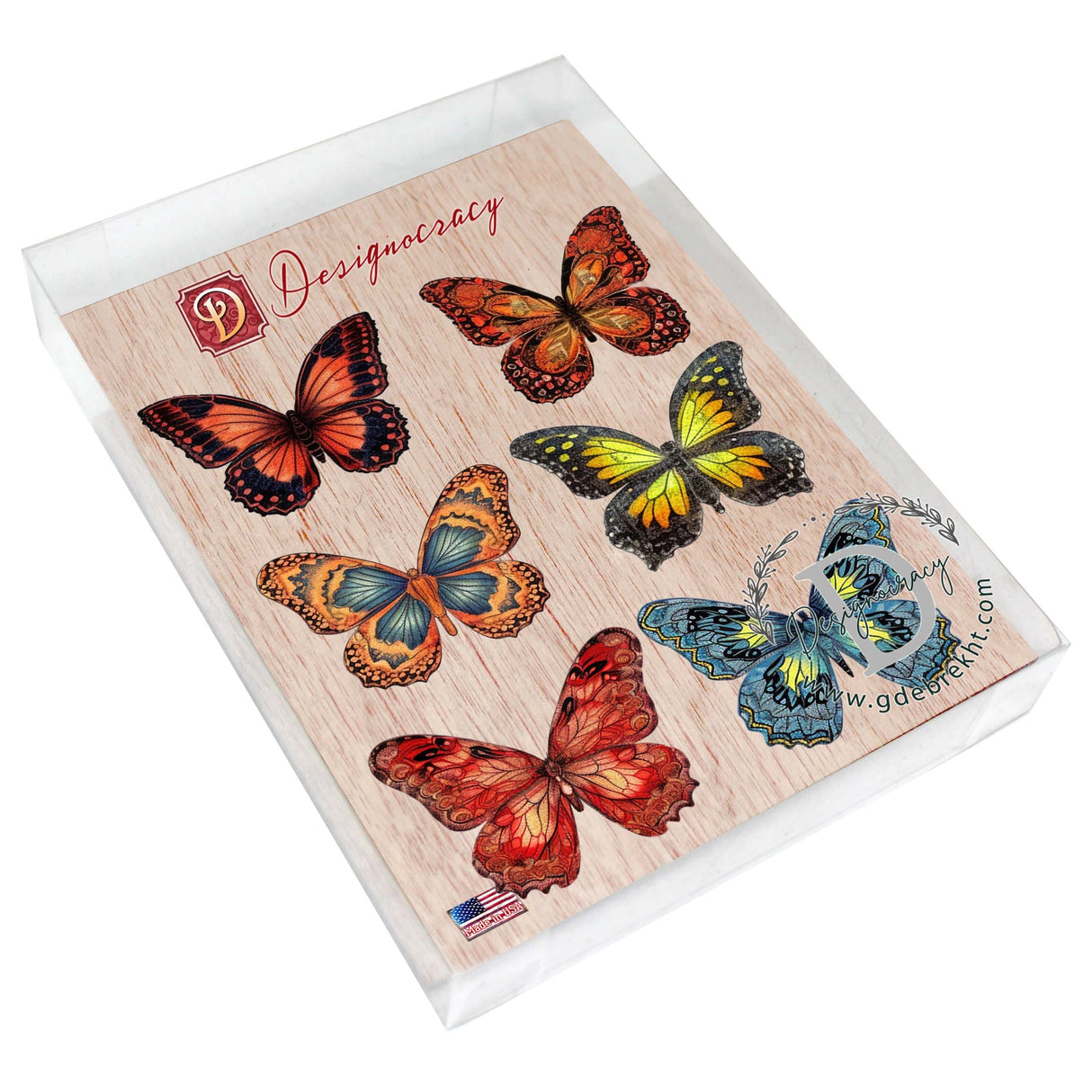 Juego de 6 imanes decorativos de madera con diseño de mariposas de verano de G. Debrekht - Decoración de vida silvestre - 8090012-1G-S6