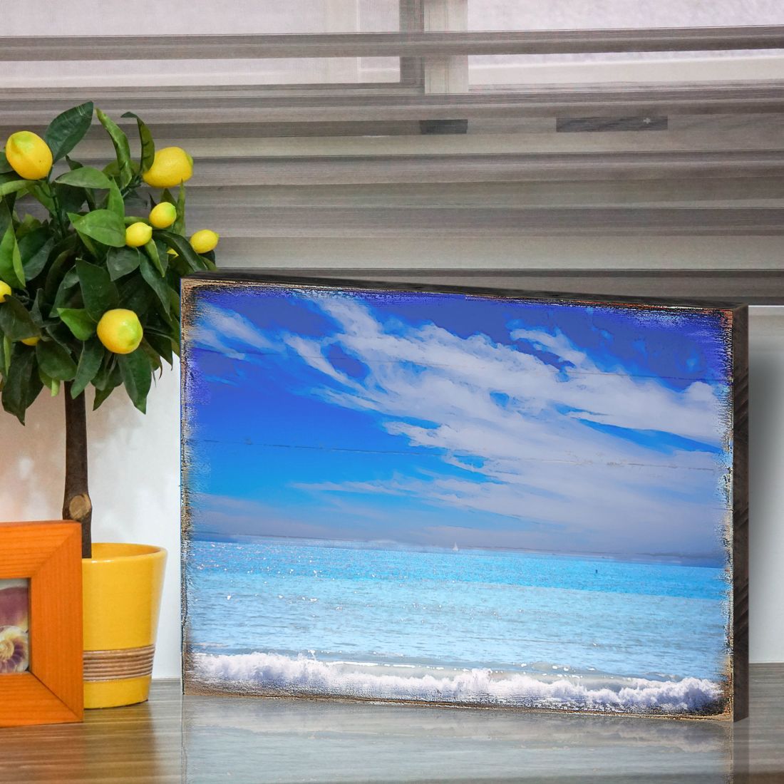 Arte mural costero de madera The Beach Wood de Nature Wonders - Decoración costera con vida marina - 95226-3B